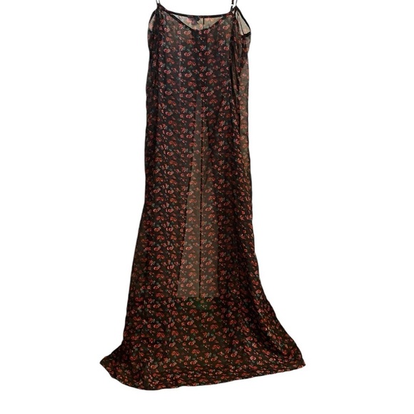 Volcom black red sheer floral rose cape top party dress vacation pool cover up - Picture 12 of 15